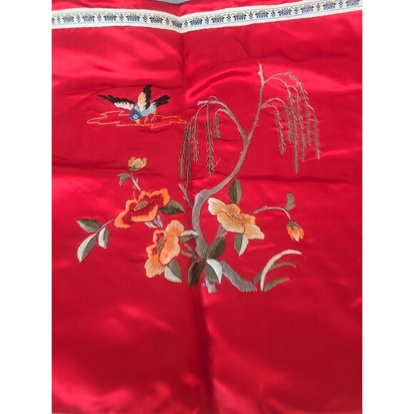 Vintage Chinese Silk/Satin Embroidered Square Throw Pillow, 15” Inches - Picture 2 of 12